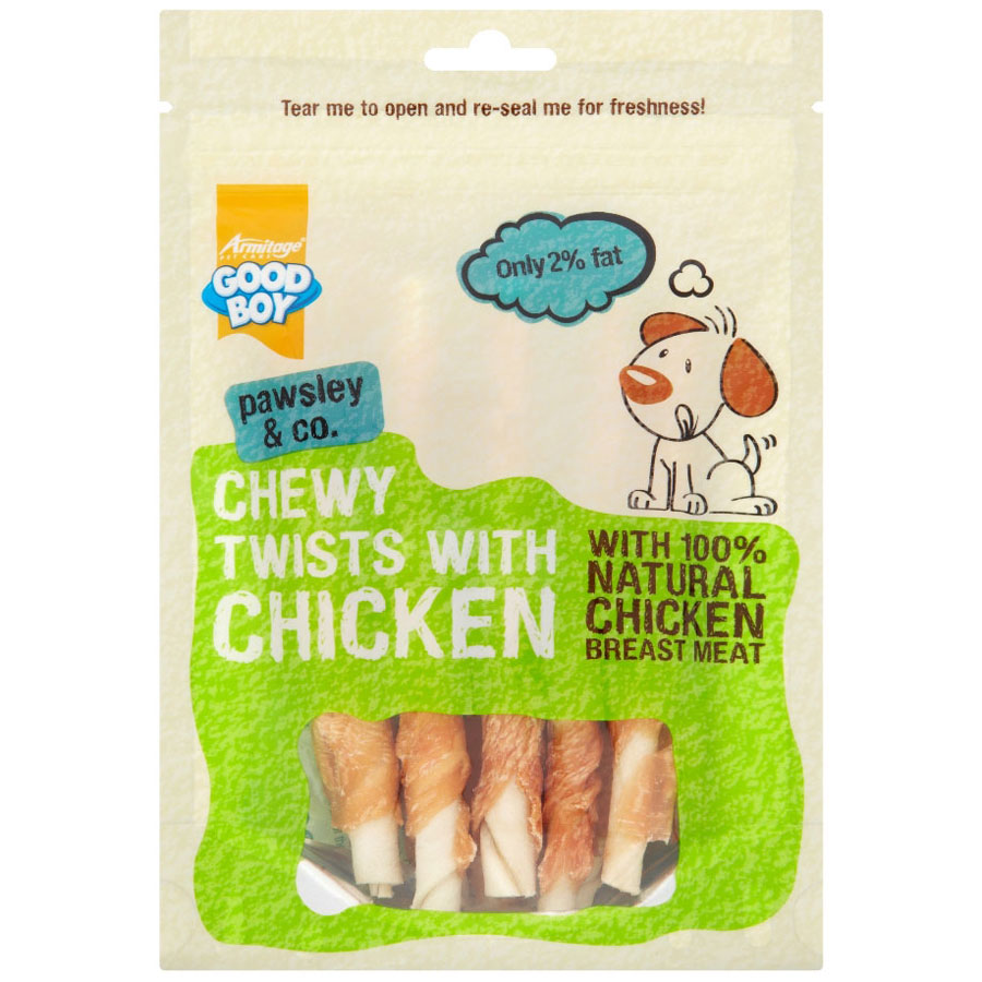 Good Boy Pawsley & Co Dog Treats Chewy Chicken Twists 90g - Rookes Pet ...